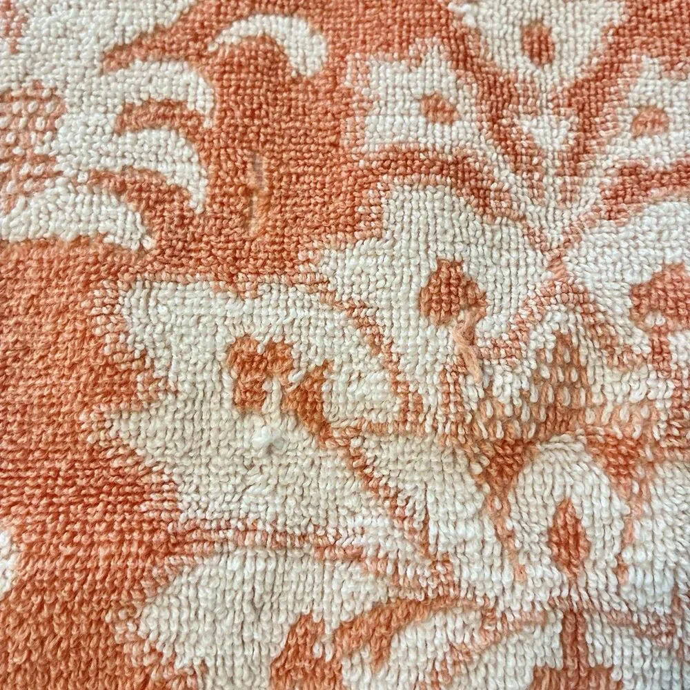 VTG Callaway Bath Towel, Hand Towel Grand Damask Floral Peach Orange *READ*